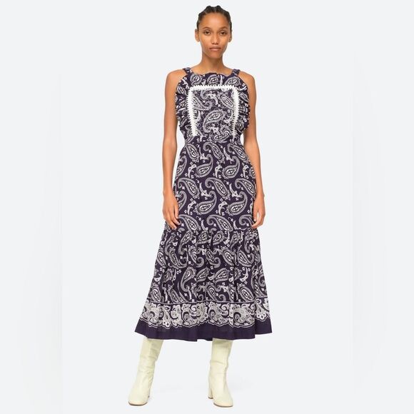 Sea New York Dresses & Skirts - Sea New York Theodora Paisley Apron Midi Dress in Navy, NWT, Size 2